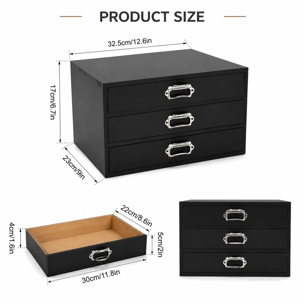 3-Drawer Wooden Storage Organizer Box