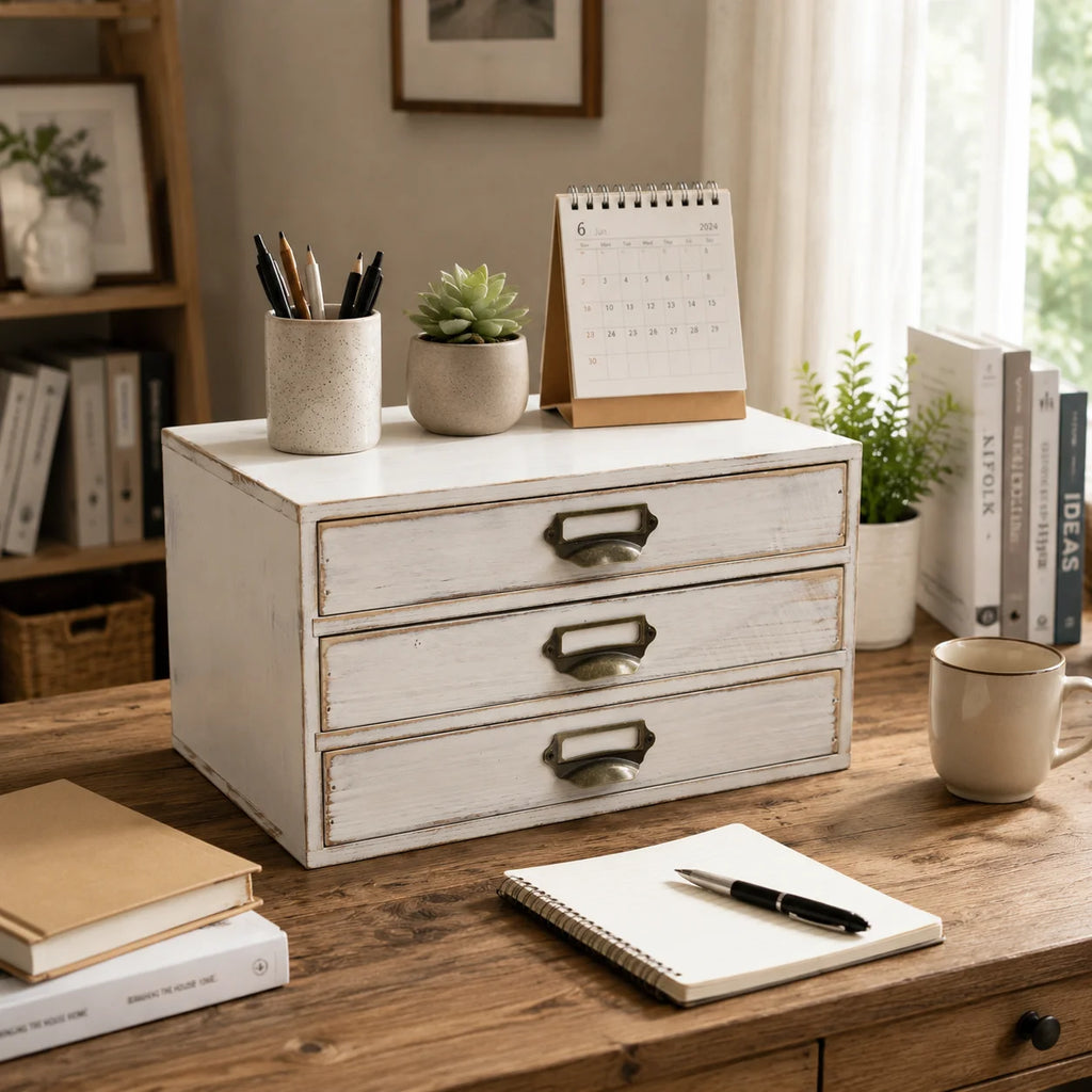 3-Drawer Wooden Storage Organizer Box