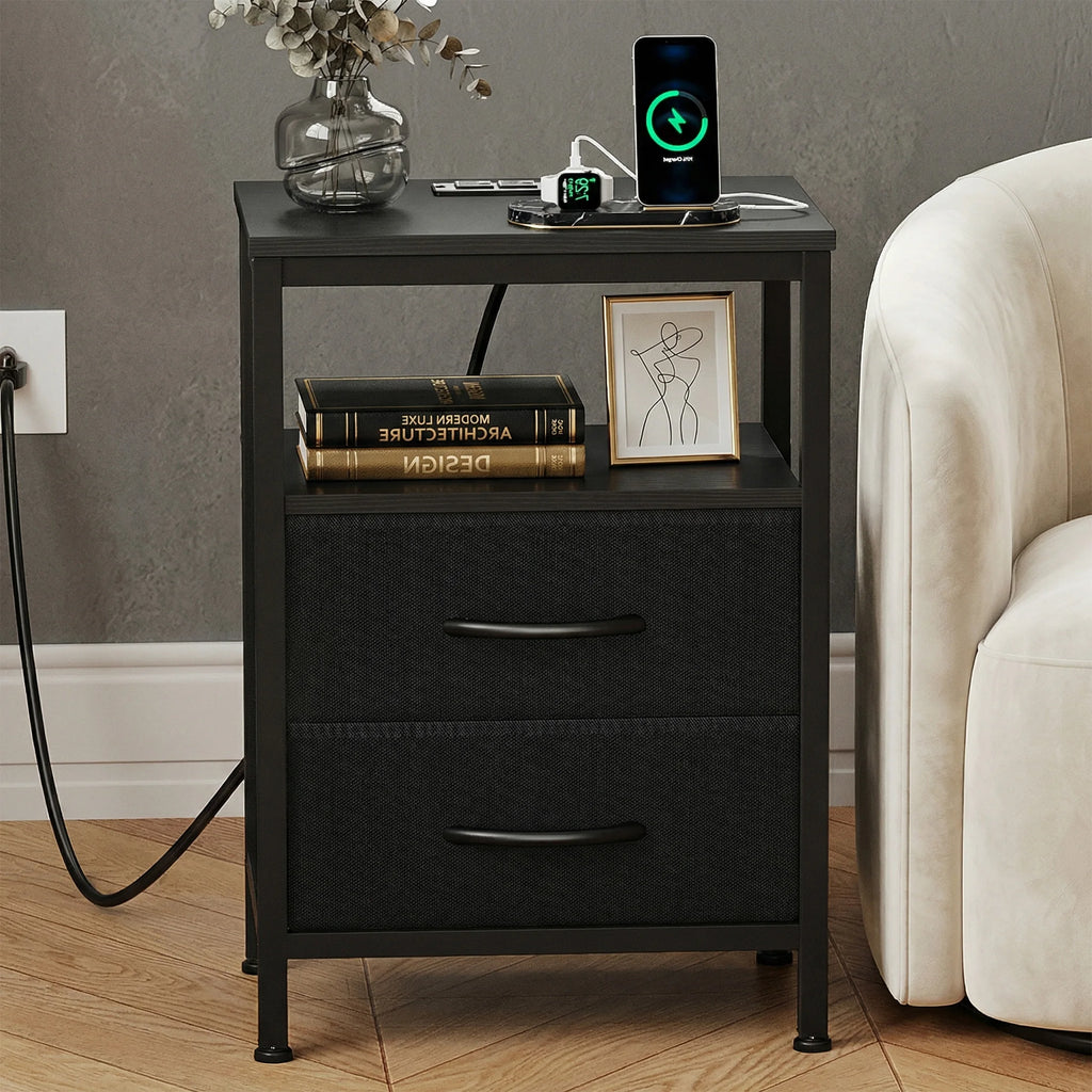 JHK 2 Fabric Drawers Night Stand