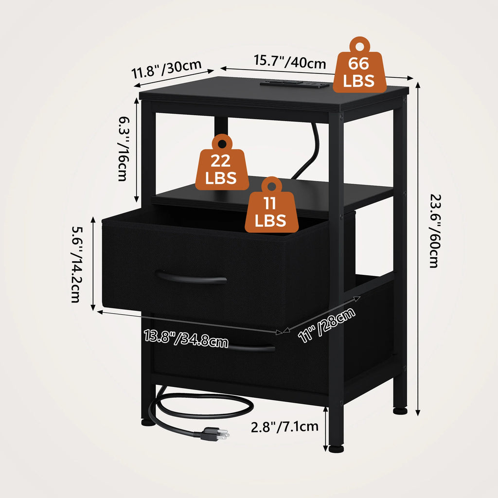 JHK 2 Fabric Drawers Night Stand