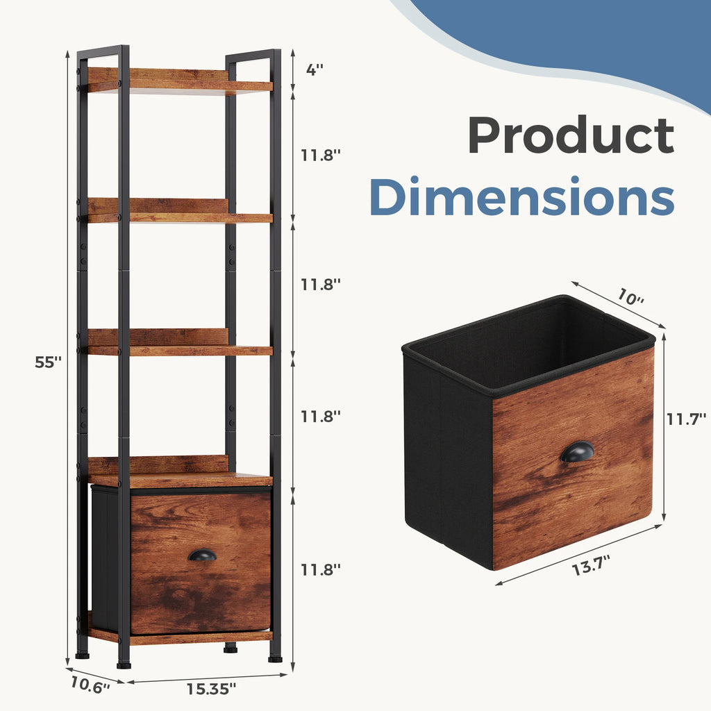 JHK Wood 5 Tier Bookshelf