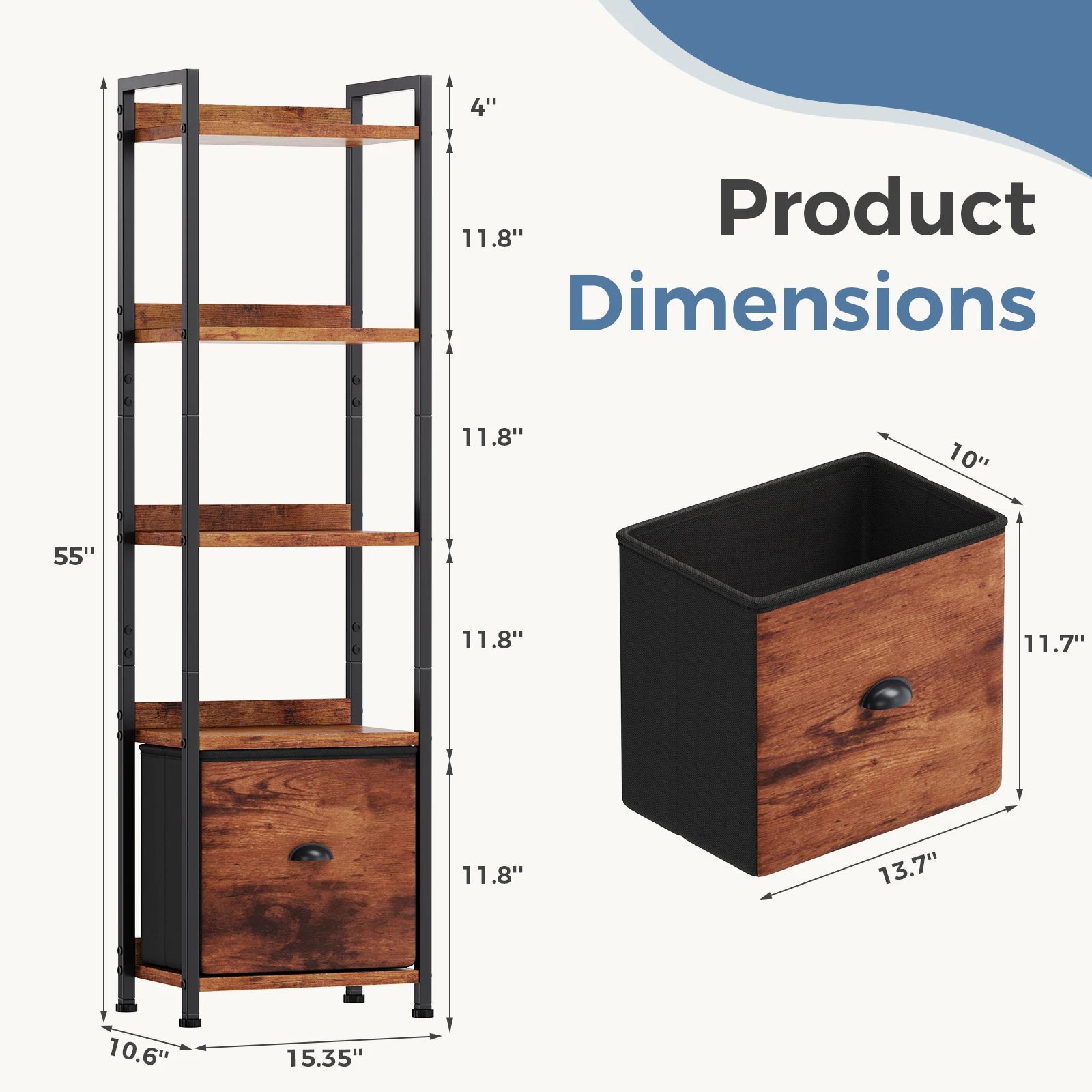 JHK Wood 5 Tier Bookshelf