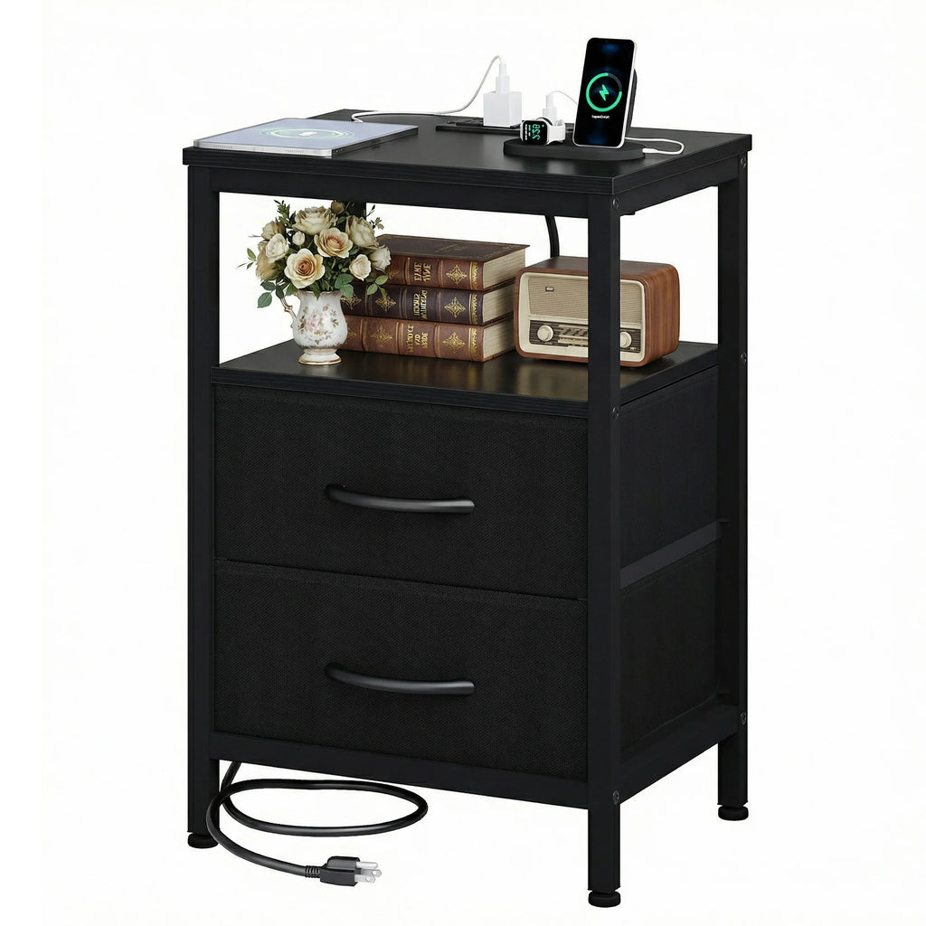 JHK 2 Fabric Drawers Night Stand