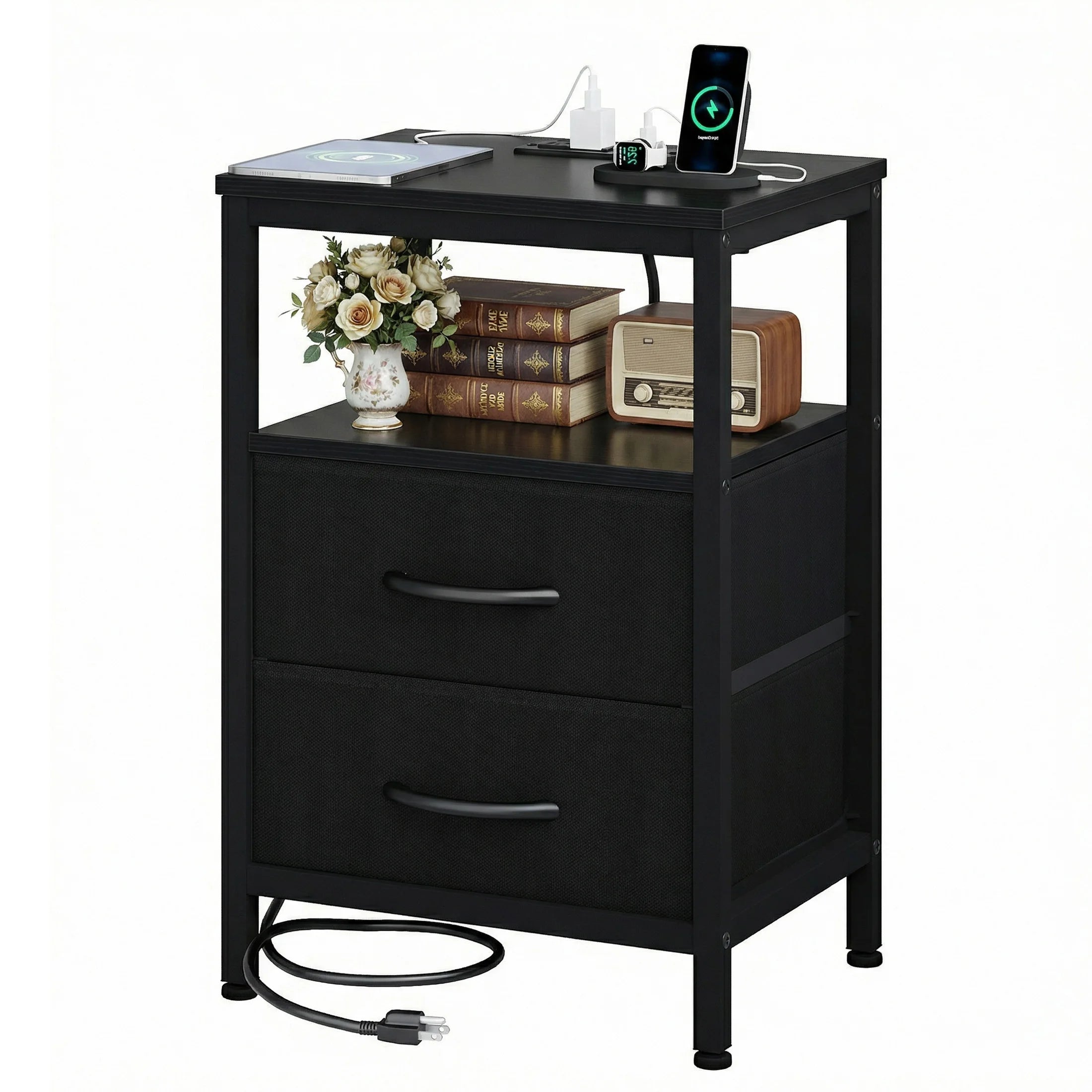 JHK 2 Fabric Drawers Night Stand