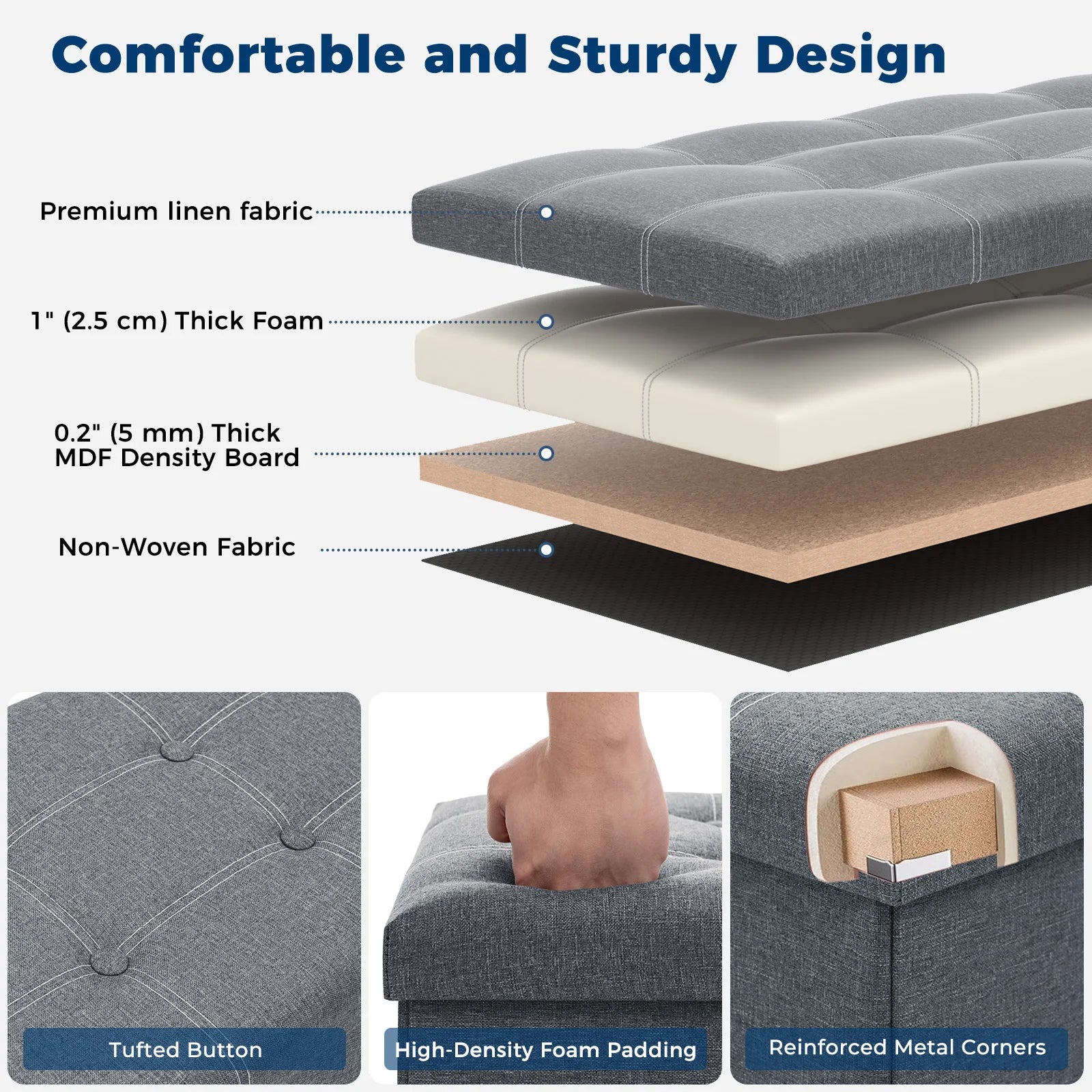 Foldable Stool Ottoman Storage Bench