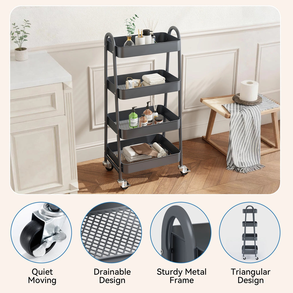 JHK 4 Tier Metal Storage Kitchen Cart