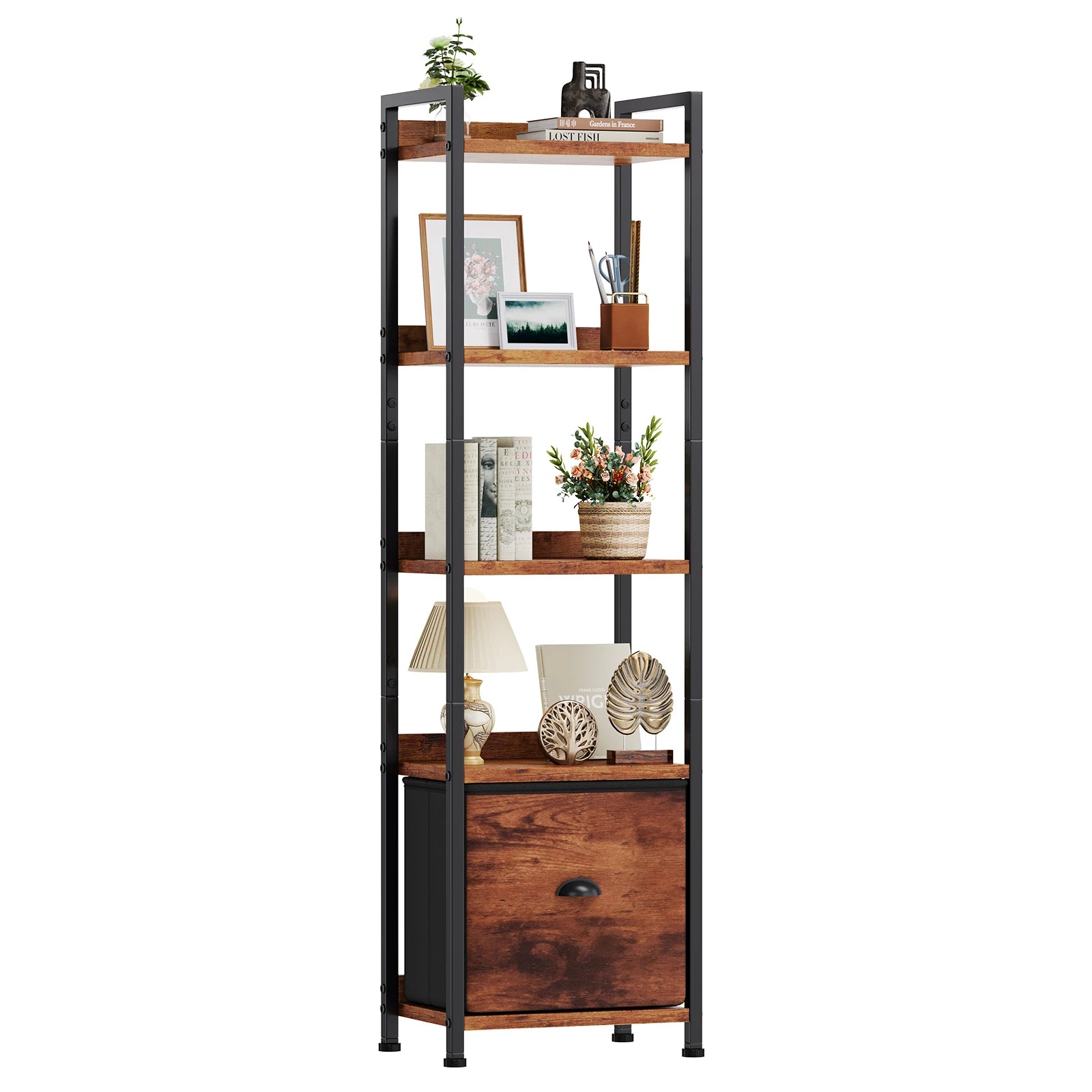 JHK Wood 5 Tier Bookshelf