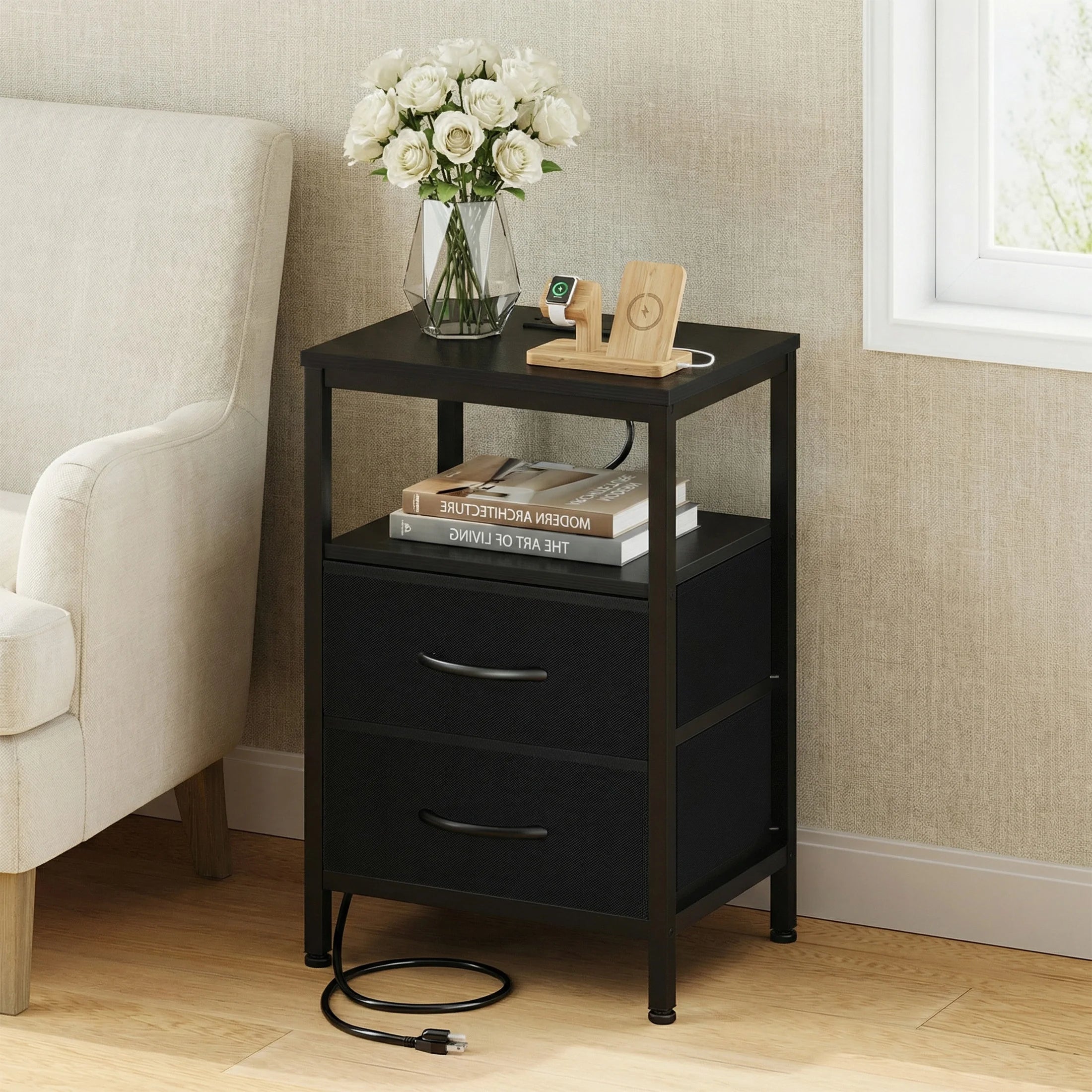 JHK 2 Fabric Drawers Night Stand