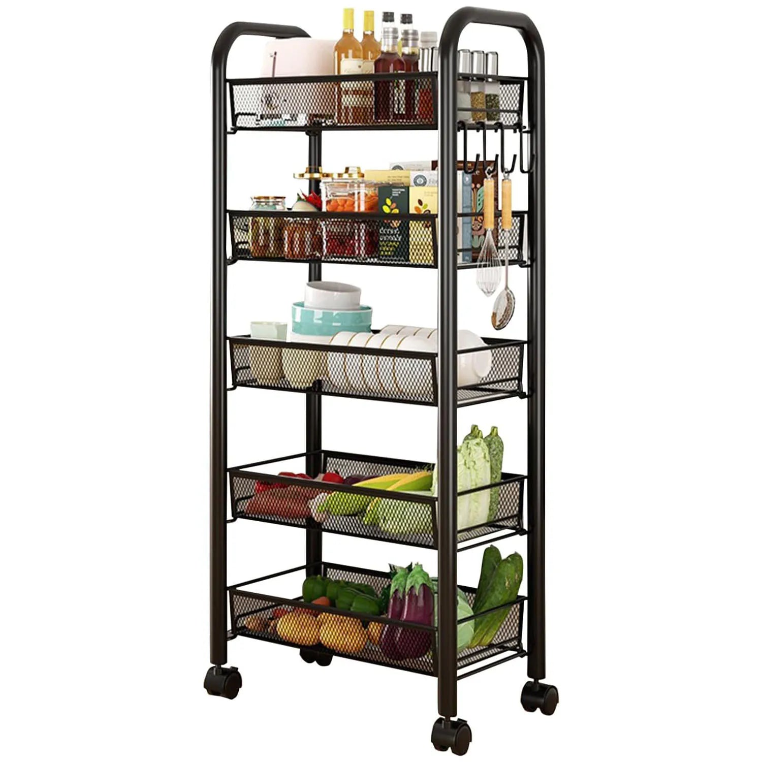 5 Tier Rolling Cart White Storage Metal Rolling Cart