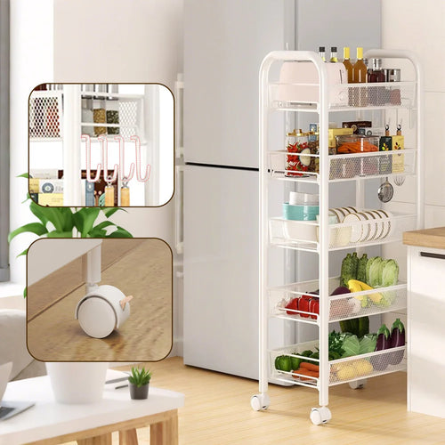 5 Tier Rolling Cart White Storage Metal Rolling Cart