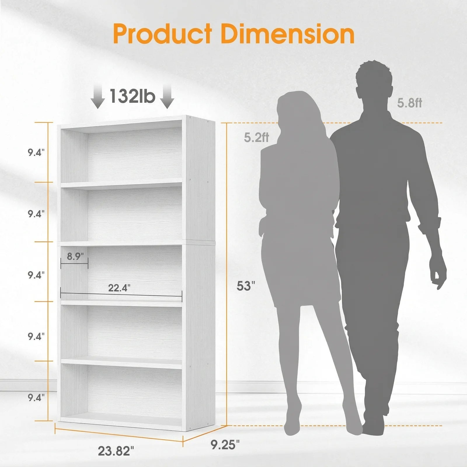 MCQ 5 Tier Wooden Bookshelf